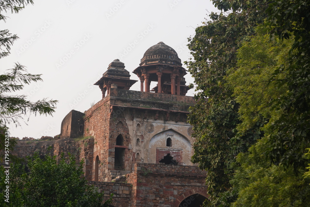 Fototapeta premium Historic Indian Monument Surrounded by Dense Trees