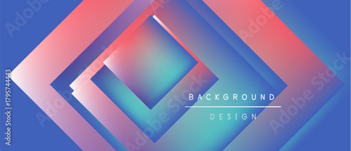 Abstract geometric shapes blend vibrant colors. Gradient layers create dynamic visual effect. Modern design element for backgrounds.