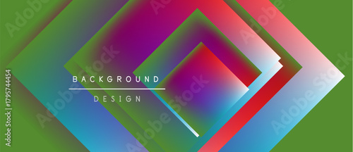 Vibrant geometric design. Overlapping squares create colorful gradients. Text reads background design. Modern aesthetic, bright hues dominate composition.