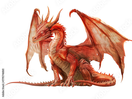 Fantasy red dragon on white background.png