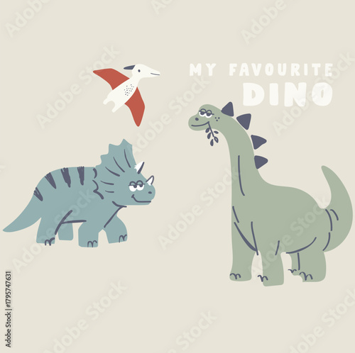 Dinosaurs are my favorite team!, cute Dinosaurs friendship for forever baby graphic for apparel t-shirt, background cream. Baby Dino
