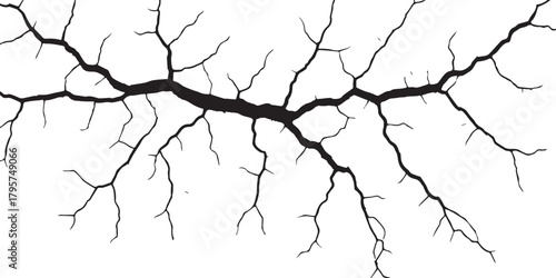 Fractured intricate black crack pattern on a clean white surface texture