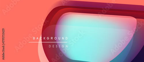 Abstract design features overlapping colorful shapes. Gradient hues blend coral, turquoise, purple. Text reads background design. Modern aesthetic.