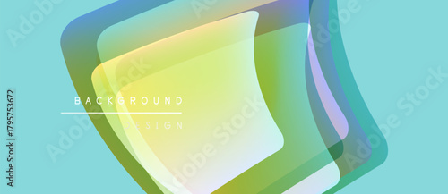 Abstract layered shapes, vibrant colors, turquoise backdrop. Modern design element, smooth gradients, dynamic composition.