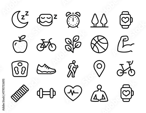 Health fitness lifestyle outline icons