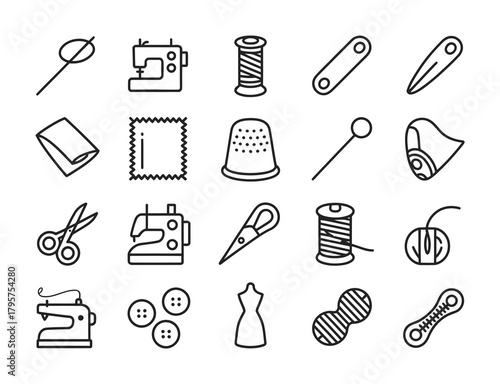 Sewing Tailoring Tools Line Icons Set