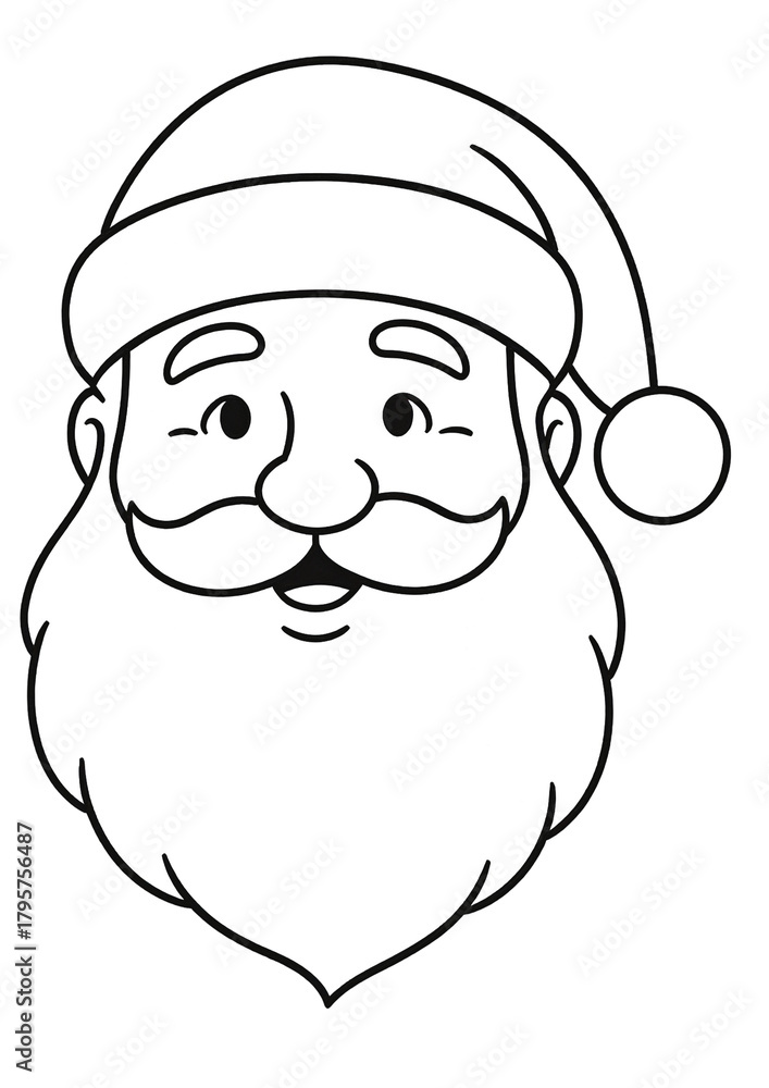 Obraz premium Black and white Santa Claus coloring book with cheerful face, white beard and traditional hat.