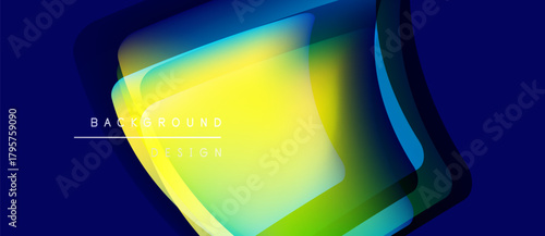 Abstract gradient shapes overlap dark blue backdrop. Vibrant yellow, green hues create dynamic visual effect. Text reads background design.