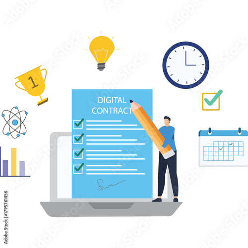Sign digital contracts online for faster business approvals today  flat illustration