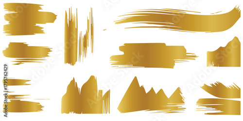 Abstract golden brush strokes and decorative shapes collection for design