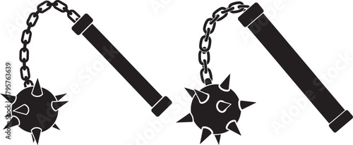 Two medieval spiked flail weapons silhouette