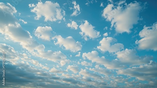 Fototapeta Naklejka Na Ścianę i Meble -  A sky filled with fluffy clouds on a bright day.