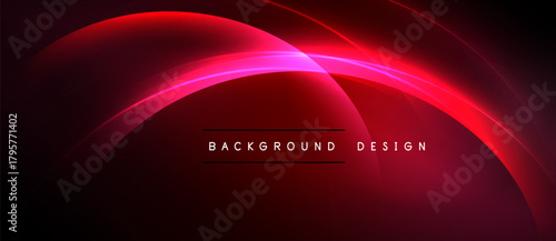 Abstract red design features curved lines, glowing effects. Dark background creates dramatic visual impact. Text reads background design.