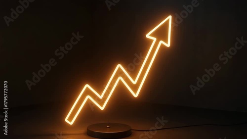 An illuminated neon sign depicting an upward trend, symbolizing growth and success in business and finance.