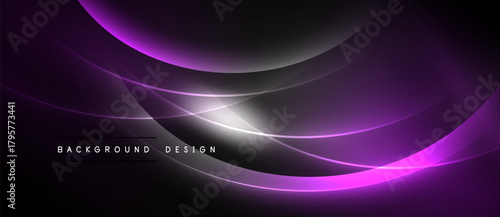 Abstract purple waves create dynamic background. Smooth curves suggest motion, light, shadow interplay. Modern design element.