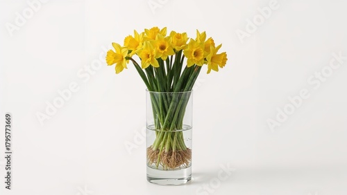 Wallpaper Mural Yellow daffodils in a clear glass vase on a white background. Torontodigital.ca