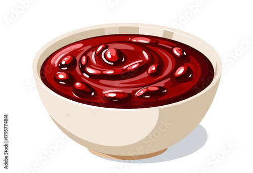 Illustration of a Ceramic Bowl Filled with Rich and Velvety Red Bean Sauce with a Smooth and Glossy Texture