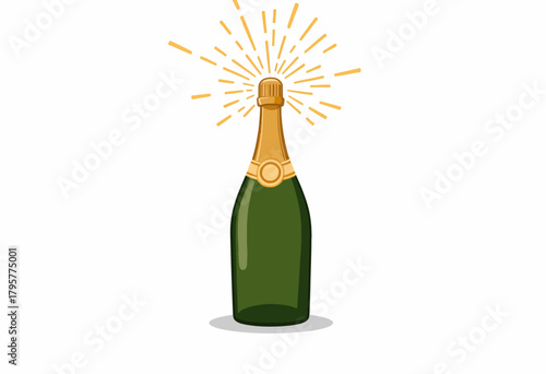 Colorful Illustration of a Champagne Bottle Popping with Glowing Sparkles and Bubbling Effervescence for Festive Celebrations