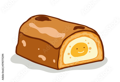 Illustration of a Cartoon Bread with a Smiling Face Inside on a White Background