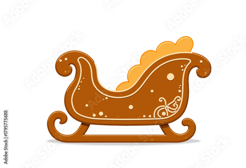 Illustration of a Decorative Brown Sledge with Ornate Patterns and Cream Cushion Against a Simple White Background, Evoking a Festive and Whimsical Holiday Feel