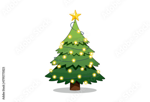 Beautifully Decorated Christmas Tree with Glowing Star and Twinkling Light Ornaments Perfectly Captures Festive Holiday Spirit in Elegant Simplicity