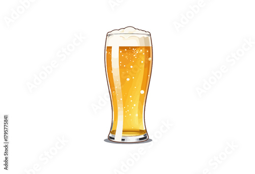Illustration of a Classic Glass of Refreshing Golden Beer with Foamy Head Capturing the Essence of Craft Brewing and Rich Malt Flavors in a Tall Pilsner Glass