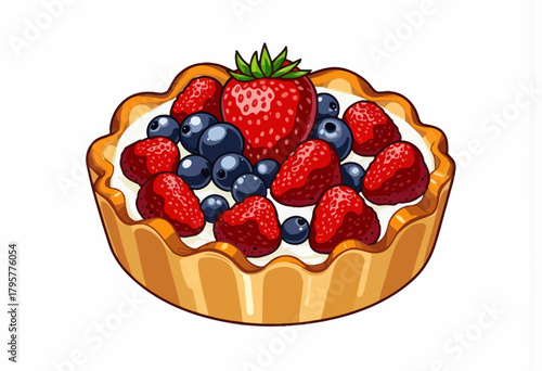 Delicious Mixed Berry Tart with Fresh Strawberries and Blueberries in a Crispy Pastry Shell