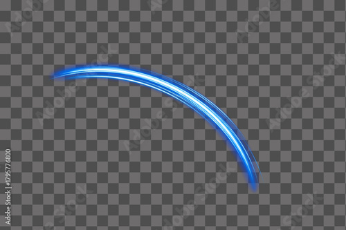 Blue neon curved streak motion wave speed line effect glowing light effect PNG