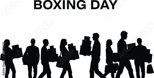 Silhouette of people carrying shopping bags to celebrate Boxing Day