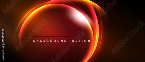 Abstract red neon light shapes create dynamic background. Glowing curves suggest energy, movement, modern design elements.