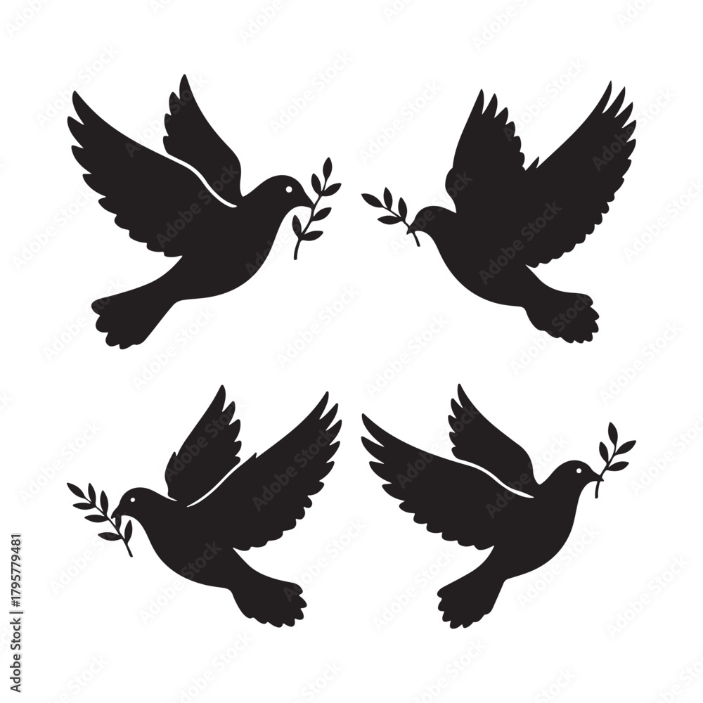 Obraz premium Dove with Olive Branch Silhouette Vector