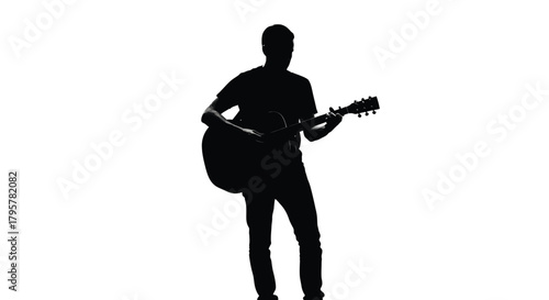 Musician playing acoustic guitar silhouette vector