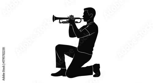 Musician playing trumpet kneeling brass