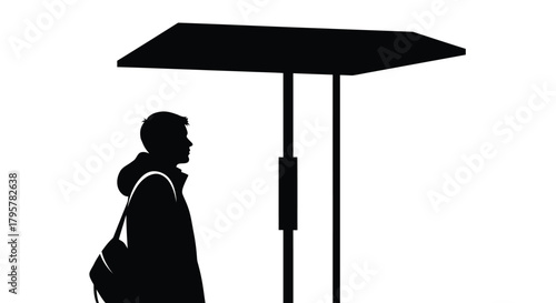 Person waiting under shelter backpack