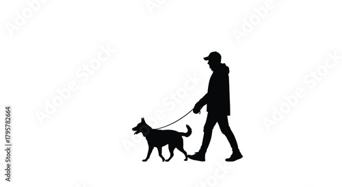 Person walking dog on leash silhouette