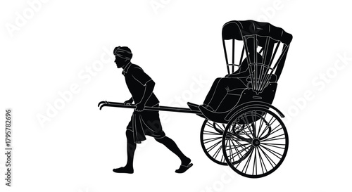 Rickshaw puller transporting passenger vehicle