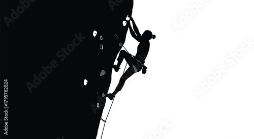 Silhouette climber ascending dark wall climbing rock
