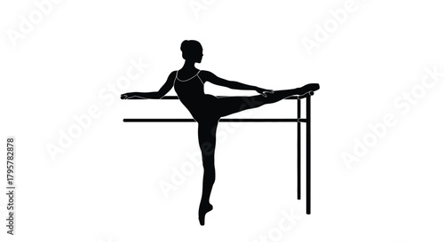 Silhouette dancer stretching at barre ballet pose