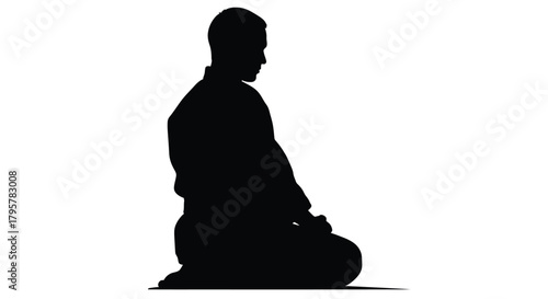 Silhouette man kneeling praying meditation