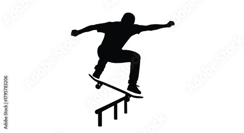 Skateboarder grinding rail skater trick