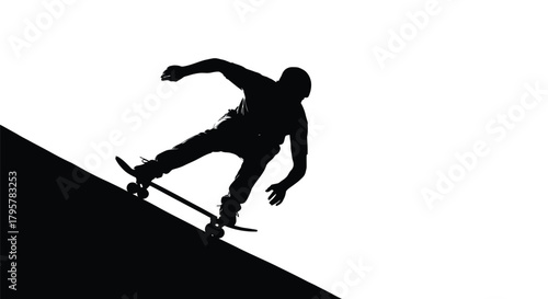 Skateboarder silhouette on black ramp skater white