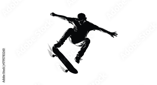 Skateboarder performing aerial trick silhouette black
