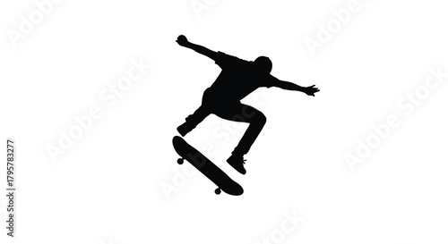 Skateboarder performing aerial trick silhouette action