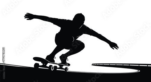 Skater performing trick on road skateboarder silhouette