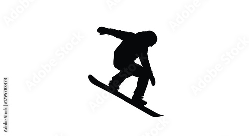 Snowboarder performing trick silhouette black