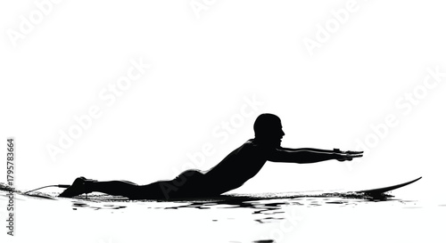 Surfer paddling on surfboard water ocean