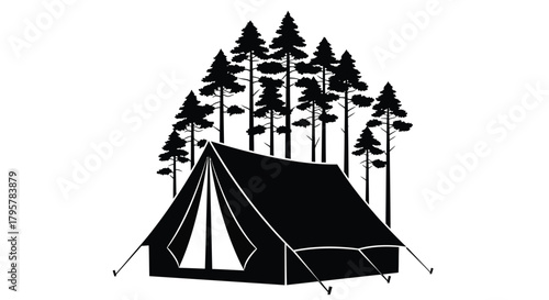Tent among tall trees camping forest