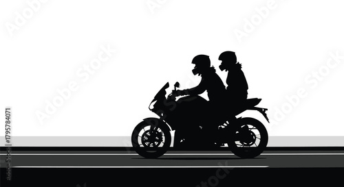 Two people riding motorcycle helmets