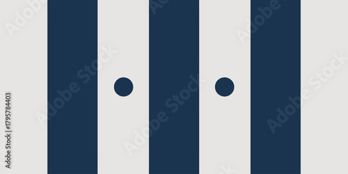 A simple pattern of alternating blue and white stripes with two dark blue circles on the white stripes
