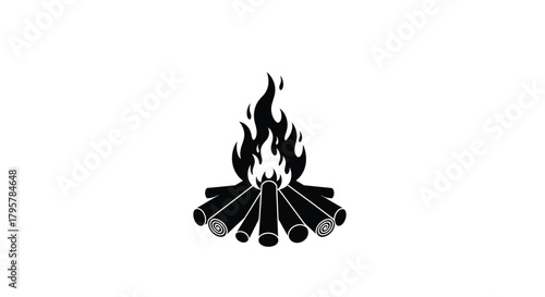 Black campfire flames burning logs vector